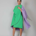 Mishkaat elegant green-purple dress with cape ( 2 pieces )