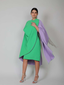 Mishkaat elegant green-purple dress with cape ( 2 pieces )